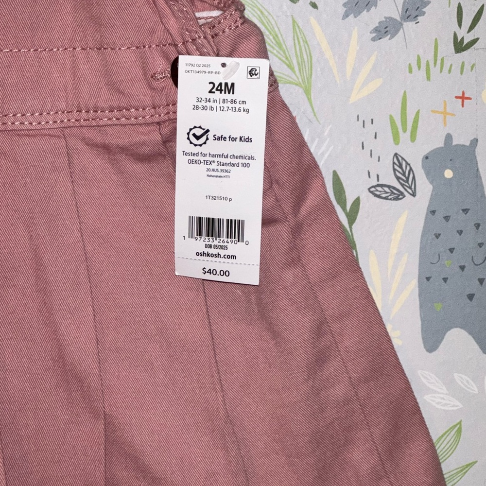 Oshkosh Bgosh Toddler 100% Cotton Pink Pleated Vestbak Overall Dress 24 Months - Picture 2 of 8